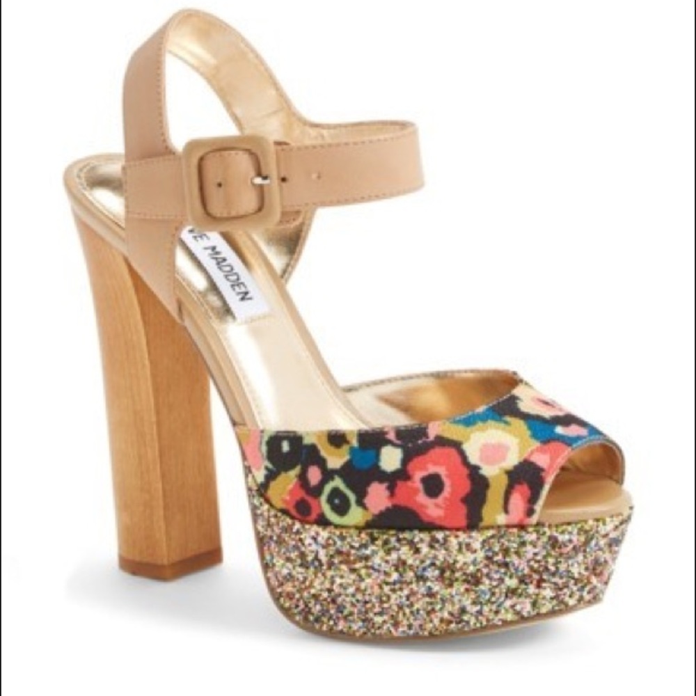 Cute floral glitter platform heels 🌸